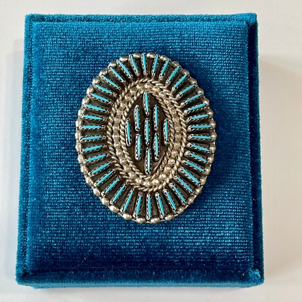 Zuni Petite Needle Point Turquoise Pendant / Brooch Necklace Large Southwest Needle Point Turquoise Brooch 70's Era Collectible Jewelry