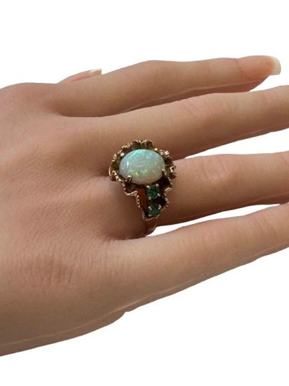 1960s Brutalist Opal & Emerald Ring - 14k Yellow … - image 5