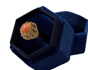 Coral Ring - 14k Yellow Gold - Organic Gemstone Cocktail Ring- Sz 8 1/2