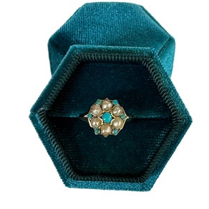 Victorian 14k Gold Turquoise Seed Pearl Ring - Floral Antique Jewelry Size 4 3/4