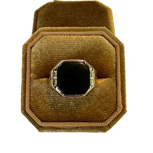 Onyx Ring- 10k Yellow Gold- Retro Era 1940&#39;s Asscher Cut Black Gemstone Ring- Size 10 1/4- Black Fine Statement Jewelry
