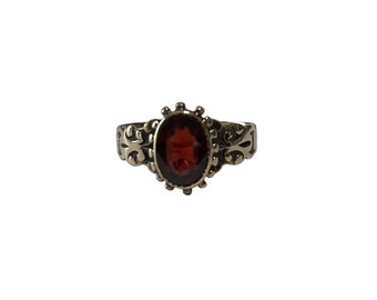 Anello vittoriano in oro rosa 9 carati con granato: pietra portafortuna di gennaio, misura 5