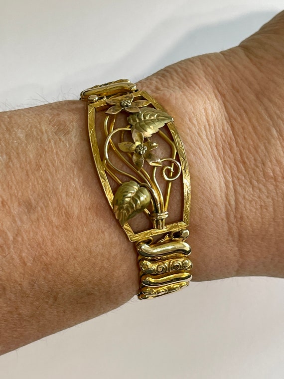 Vintage Expansion Bracelet - Retro 12k Yellow & R… - image 3