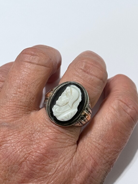 Cameo Ring - Vintage Sterling Solver & 10k Rosy G… - image 7