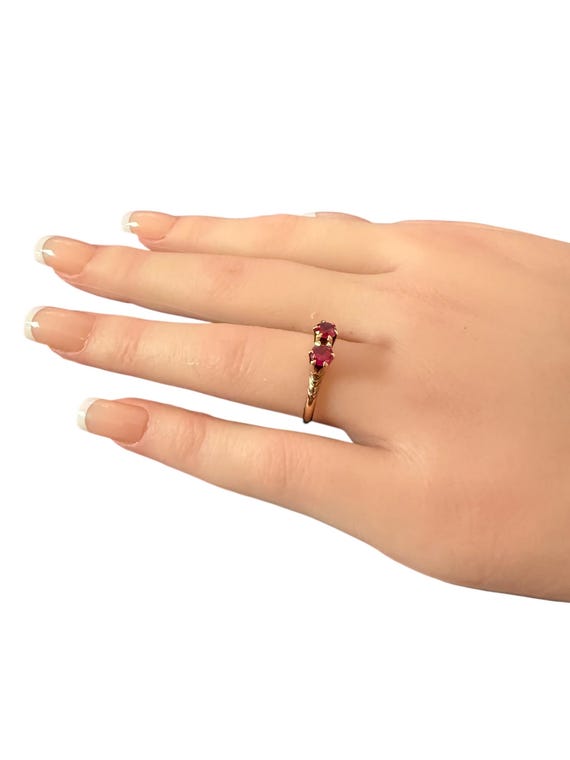 Edwardian Created Ruby Ring: 10k Yellow Round Dou… - image 5