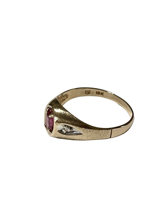 Ruby & Diamond Ring - Vintage 10k Yellow Gold .65… - image 5