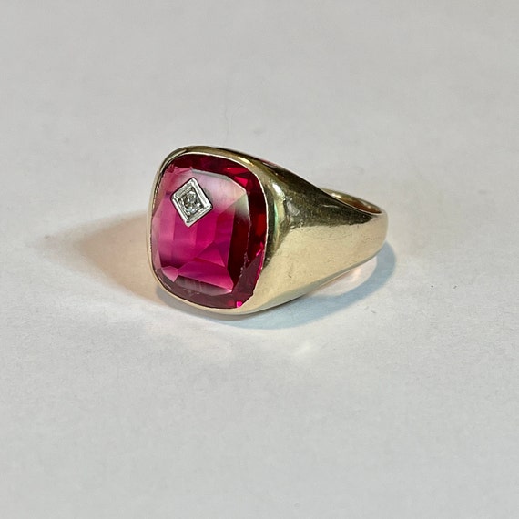 Created Ruby & Natural Diamond Ring - Vintage 10k… - image 4