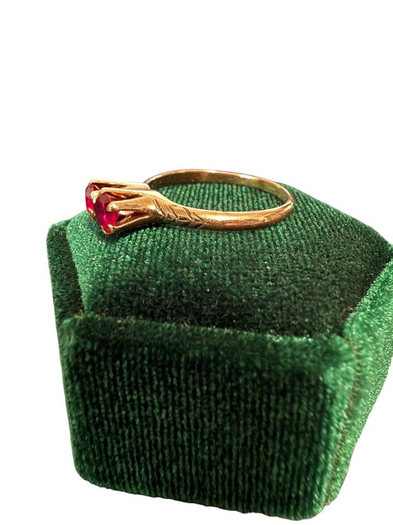 Edwardian Created Ruby Ring: 10k Yellow Round Dou… - image 9