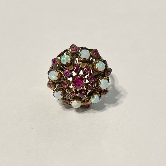 Ruby & Opal Ring - Vintage 14k Rose Gold Harem Pr… - image 3