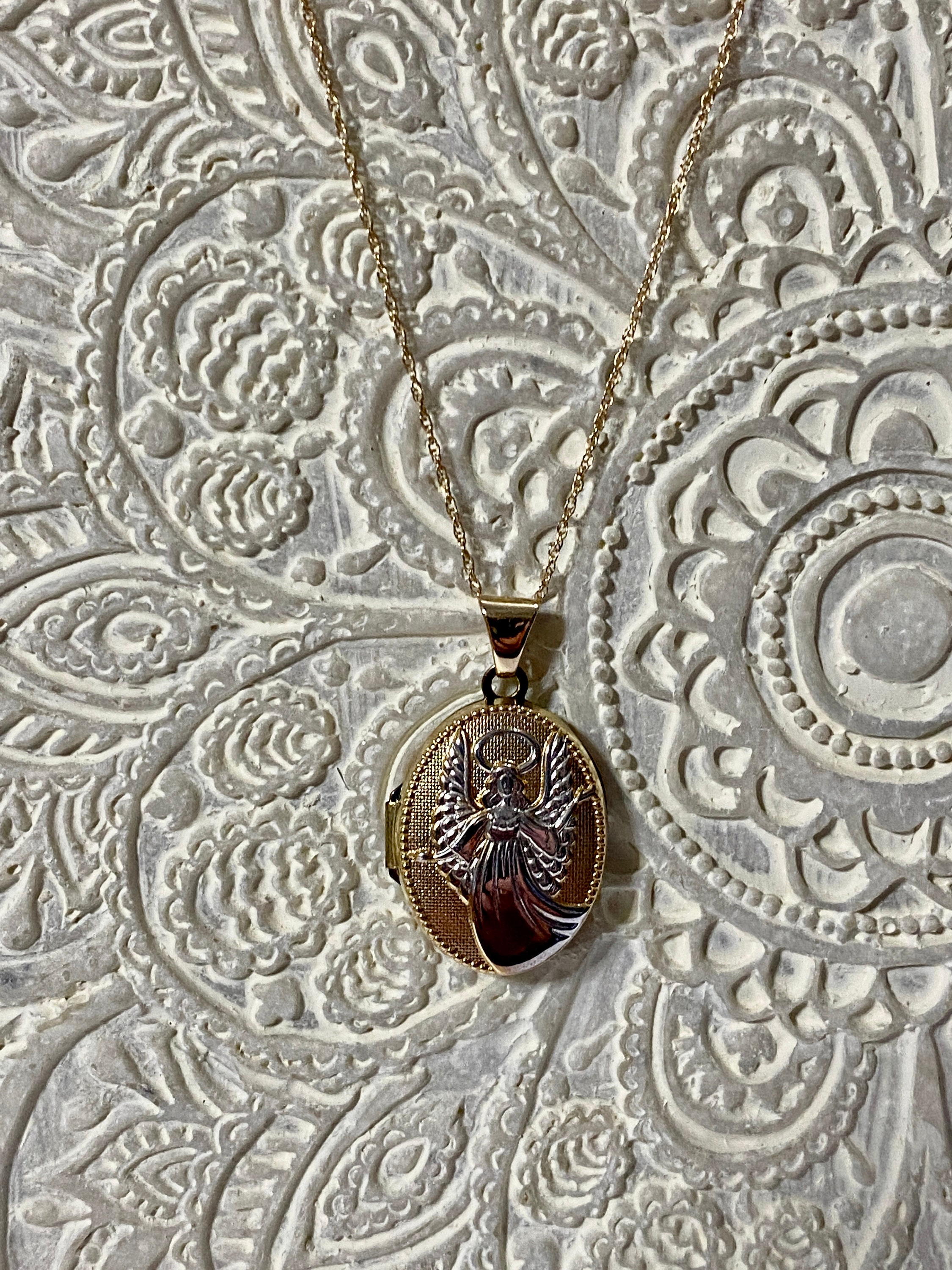 Guardian Angel Photo Pendant 10k Yellow White Gold Oval Charm