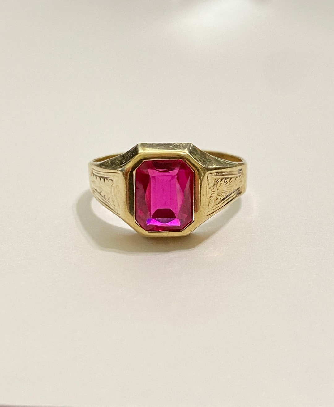 Antique 10k Yellow Gold 3.31 Carat Created Ruby Statement Ring - Etsy