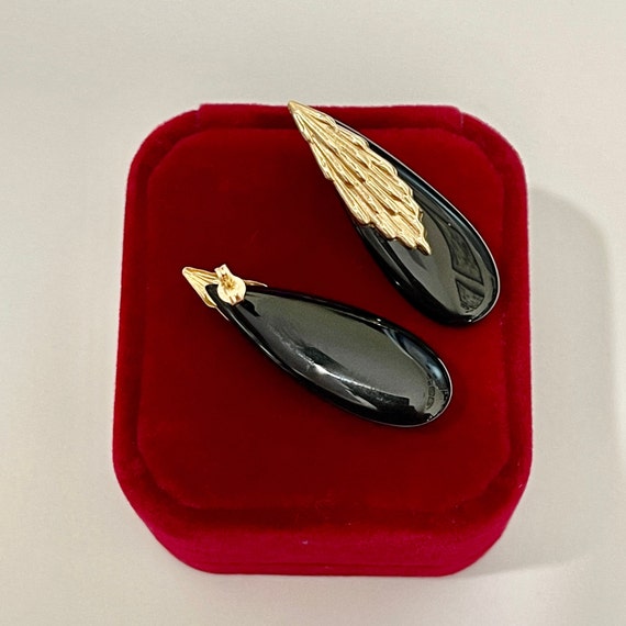 Genuine Onyx Earrings - 14k Yellow Gold earrings-… - image 6