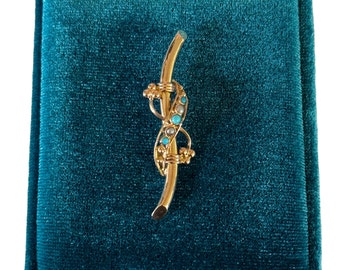 Viktorianischer Türkis-Perlenanhänger: 14k Gold etruskischer Revival-Schmuck