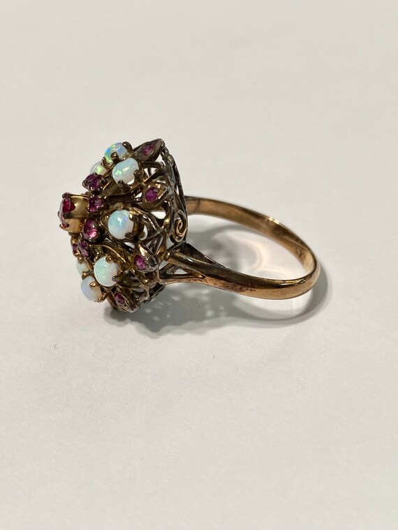 Ruby & Opal Ring - Vintage 14k Rose Gold Harem Pr… - image 6