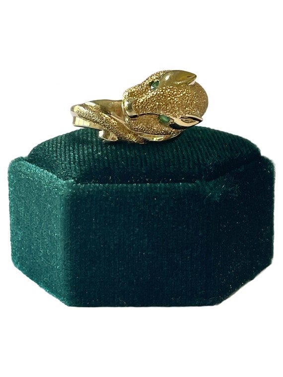Genuine Emerald Textured 14k Yellow Gold Panther … - image 7