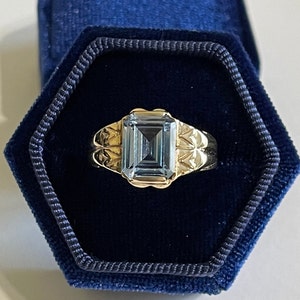 Anello in spinello blu creato - Anello vintage in oro giallo 10k azzurro cielo 3,79 CT - Anni &#39;40, retrò, taglia 9, raffinato gioiello unisex