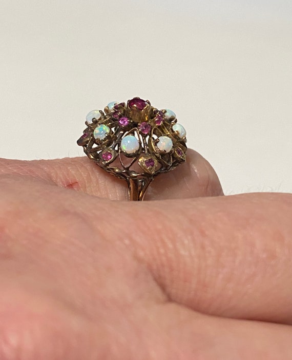 Ruby & Opal Ring - Vintage 14k Rose Gold Harem Pr… - image 4