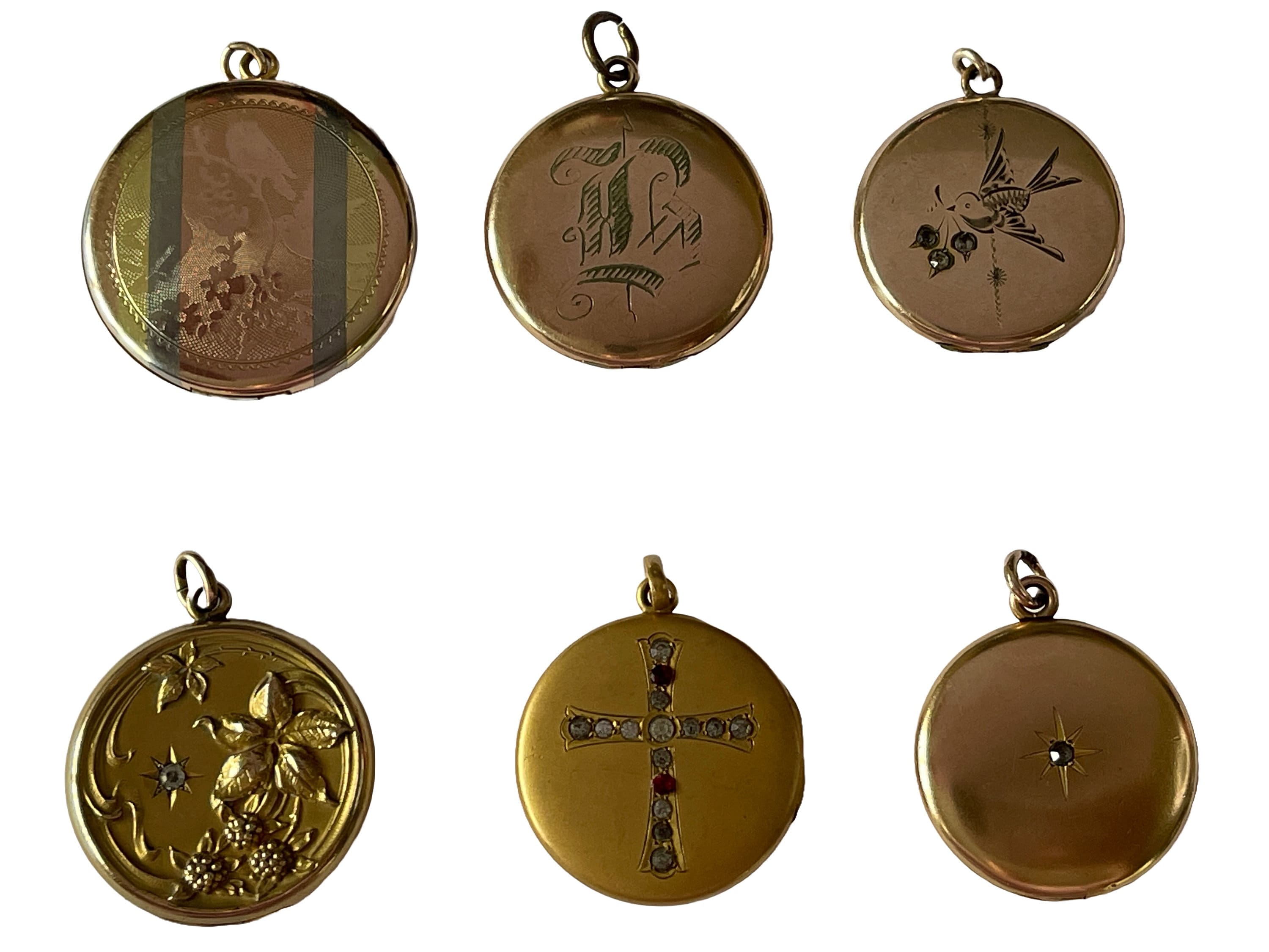 Colgante de medallón victoriano relleno de oro: pájaro, floral o cruz -  Etsy México, image size:3000x2250
