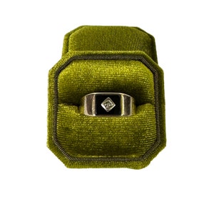 Vintage Onyx & Diamond Accent Ring - 10k Yellow Gold Genuine Black Gem - Size 11 - Men&#39;s Black Fine Statement Jewelry