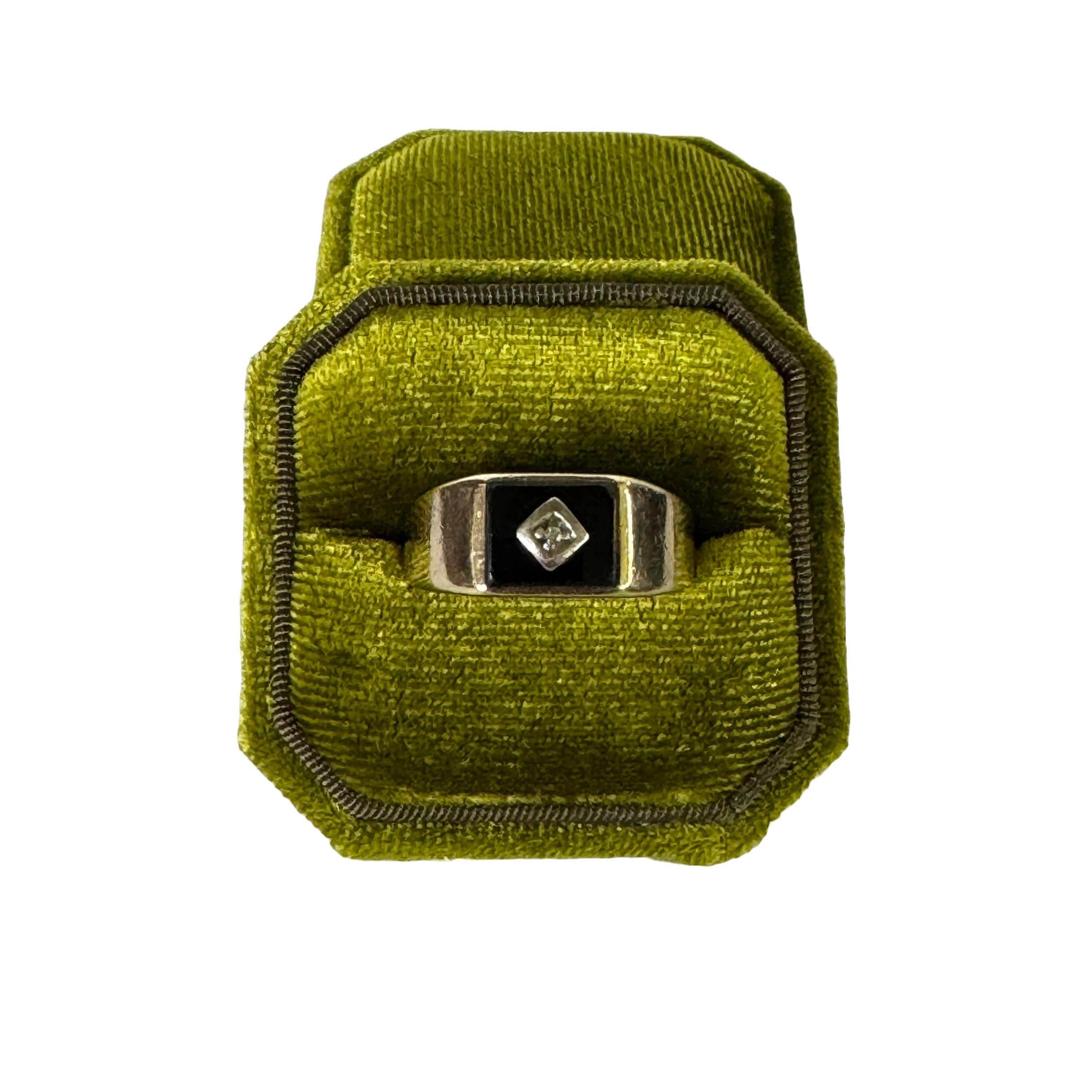 Vintage Onyx & Diamond Accent Ring - 10k Yellow Gold Genuine Black Gem - Size 11 - Men's Black Fine Statement Jewelry