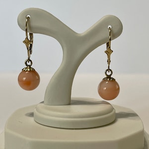Angel Skin Coral Earrings- 14k Yellow Gold 8 MM Genuine Dangle Drop Fine Organic Jewelry