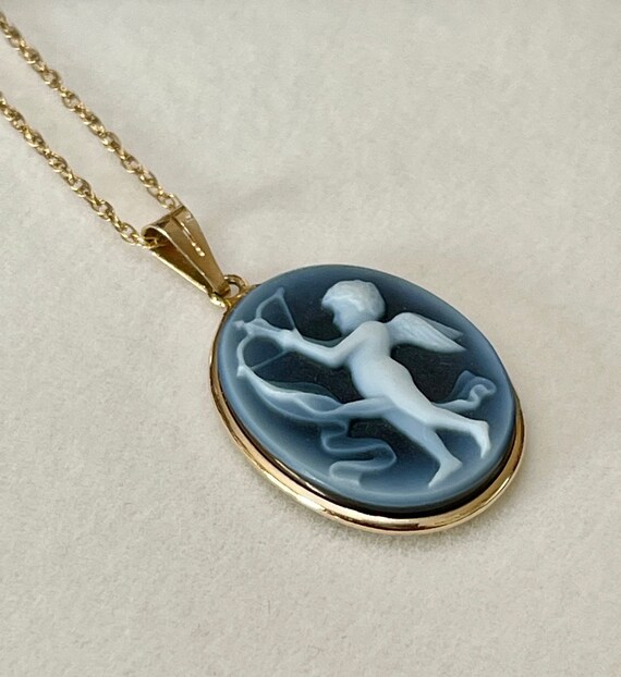 Blue Cupid Cameo Pendant | 14k Yellow Gold Neckla… - image 2