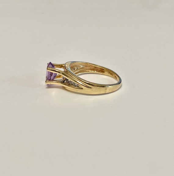 Amethyst & Diamond Ring-10k Yellow Gold Vintage P… - image 6