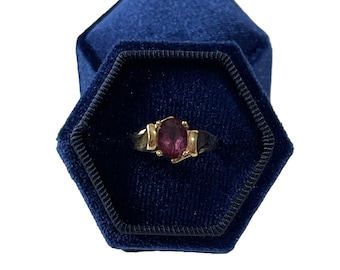 Vintage 10k Yellow Gold Created Purple Sapphire Ring - 1970s Size 7.5