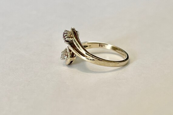 Vintage Ruby Diamond 10k Gold Bypass Ring - Retro… - image 10