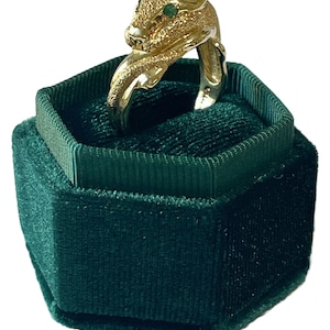 Genuine Emerald Textured 14k Yellow Gold Panther Wrap Ring- Sz 10 1/4- Mid Century Era 80's Fine Statement Jewelry