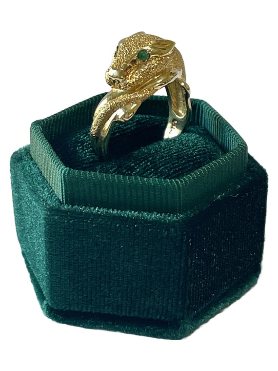 Genuine Emerald Textured 14k Yellow Gold Panther … - image 1
