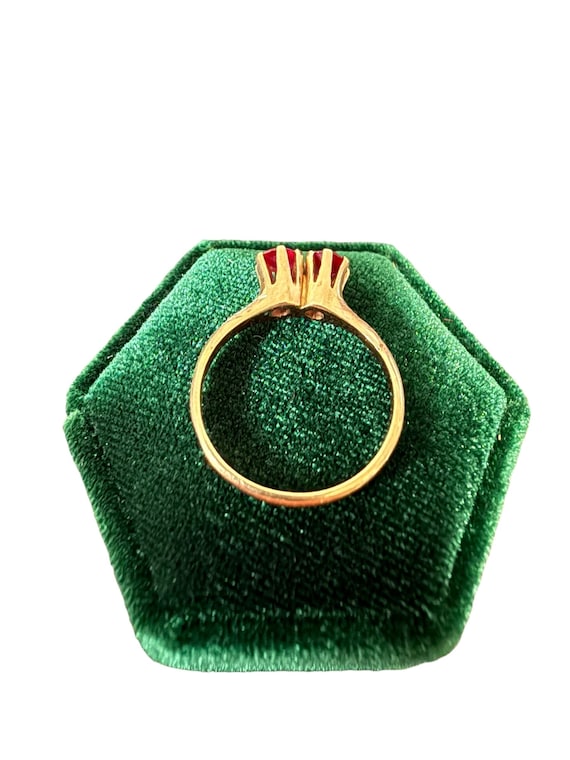 Edwardian Created Ruby Ring: 10k Yellow Round Dou… - image 10