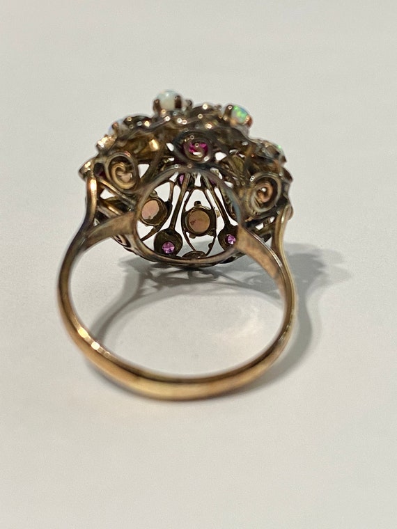 Ruby & Opal Ring - Vintage 14k Rose Gold Harem Pr… - image 8