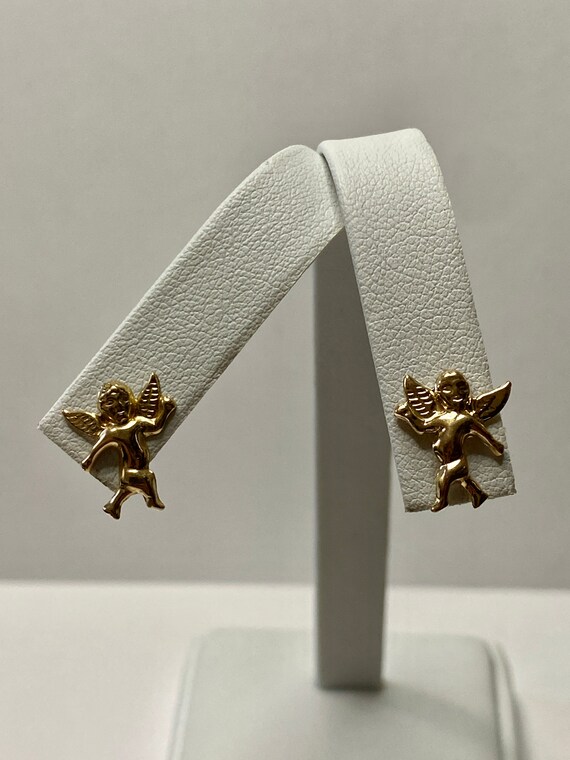 Angel 14k Yellow Gold Stud Earrings - Cherub/ Ange