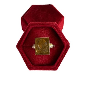 Tigers Eye Cameo Ring - Edwardian Era 10k Yellow Gold Carved Tigers Eye Statement - Size 8 Fine Roman Soldier Cameo - Fine Antique Jewelry