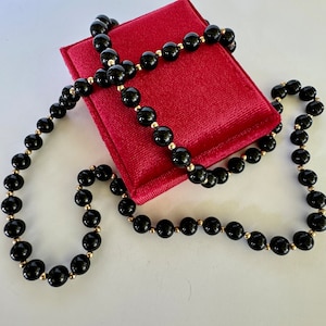 Vintage 14k geelgouden ketting met zwarte onyx kralen - jaren 1980