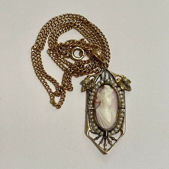 Antique Ostby Barton Cameo Necklace - Edwardian 1… - image 2