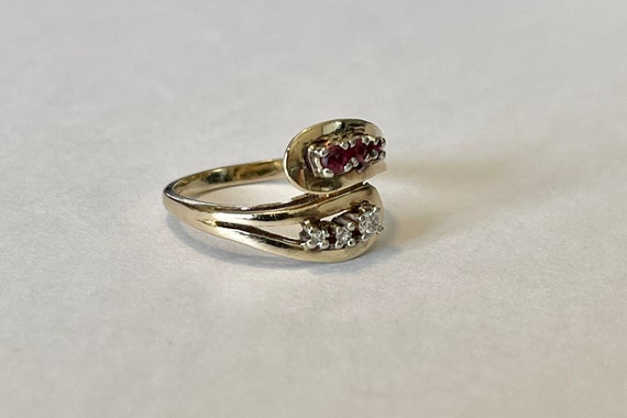 Vintage Ruby Diamond 10k Gold Bypass Ring - Retro… - image 6