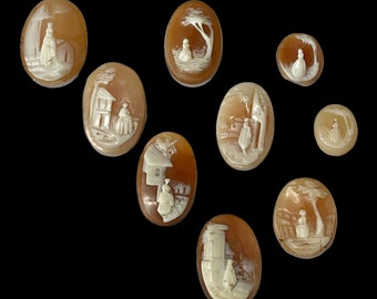 Carved Shell Cameo: Resin Maiden in Garden Scene, Jewelry Making Supply