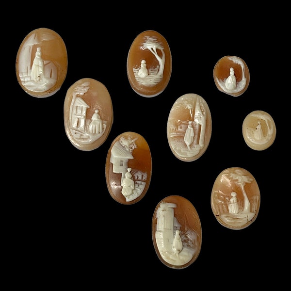 Carved Shell, Resin Cameo Maiden in the Garden Scenes, Gem Findings Jewelry Making Supply Stones Choose Variety