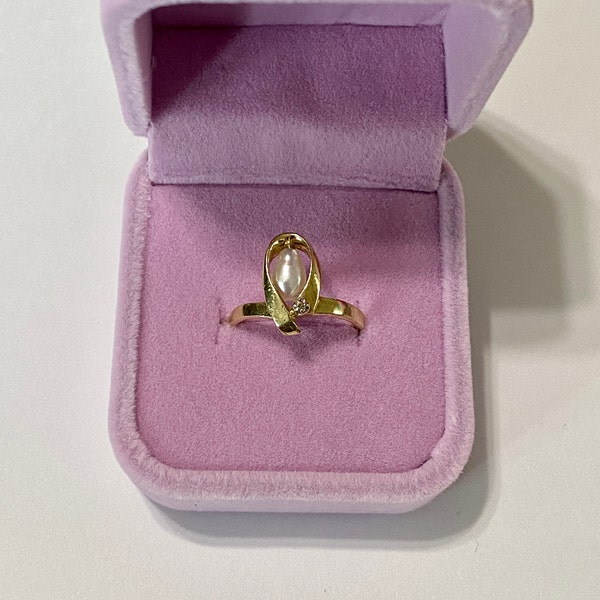 Barock Perle & Diamant Ring-Vintage 14k Gold Süßwasser Perle Ring Sz. 7 1/2