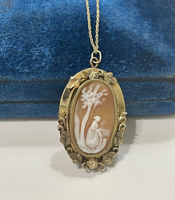 Antique Carved Shell Cameo Pendant -Victorian 1800