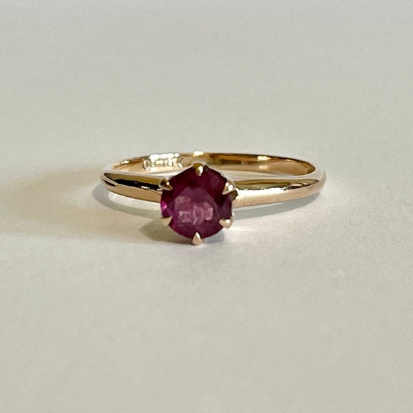 Genuine Amethyst Ring - Edwardian 10k Yellow Gold .66 CT Round Faceted Purple Gem - Antique Circa 1910s Size 8- Ostby Barton Fine Jewelry