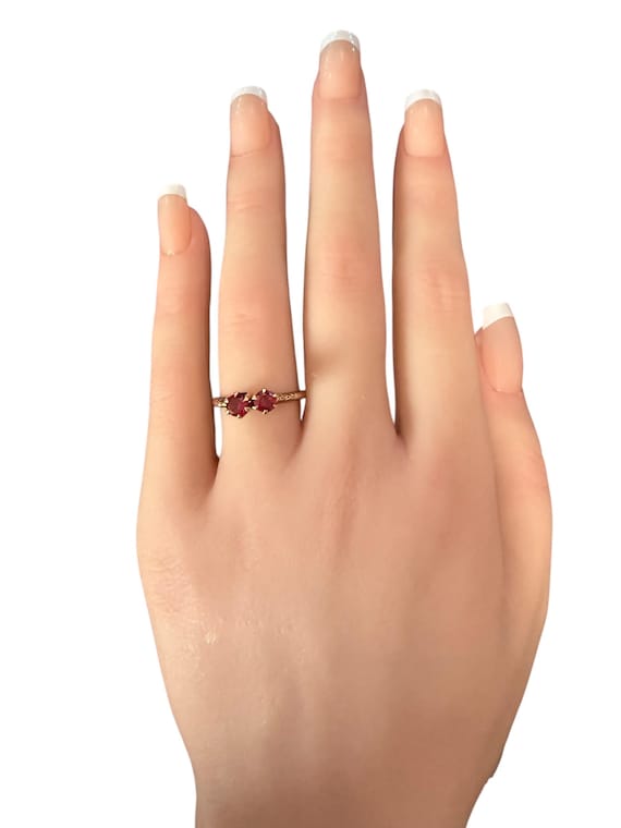 Edwardian Created Ruby Ring: 10k Yellow Round Dou… - image 4