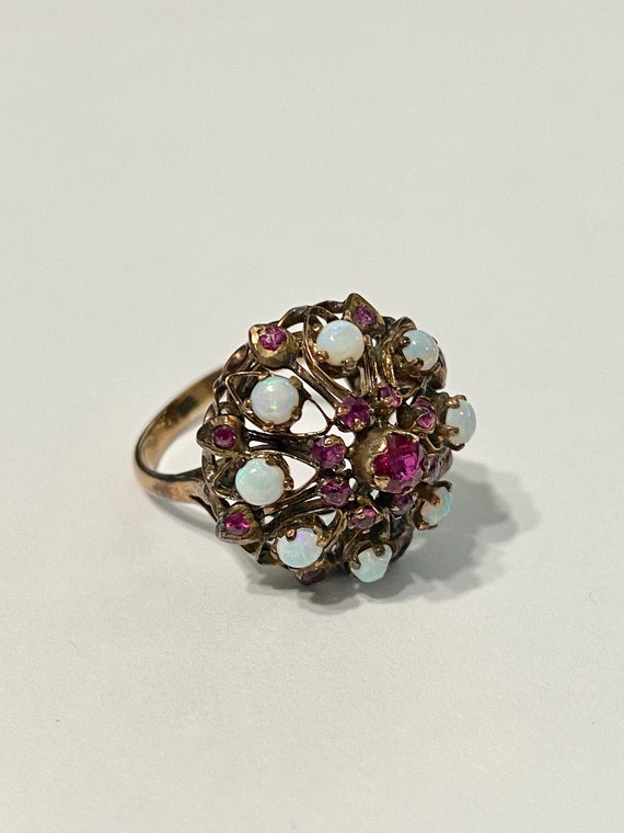 Ruby & Opal Ring - Vintage 14k Rose Gold Harem Pr… - image 5