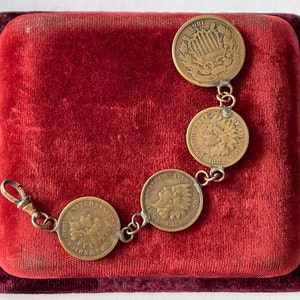 Antique Indian Head Penny Pocket Watch Fob Chain - 1880s Coin Chain