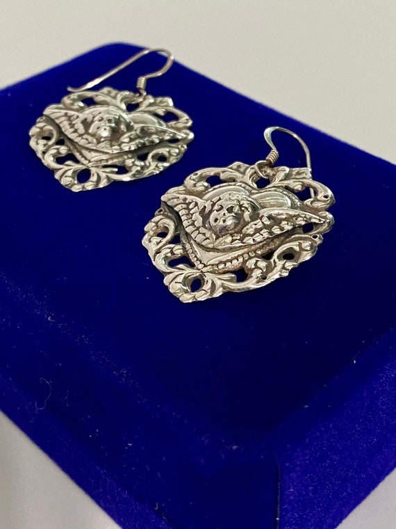 Cherub Angel 3D milagro earrings sterling silver … - image 3