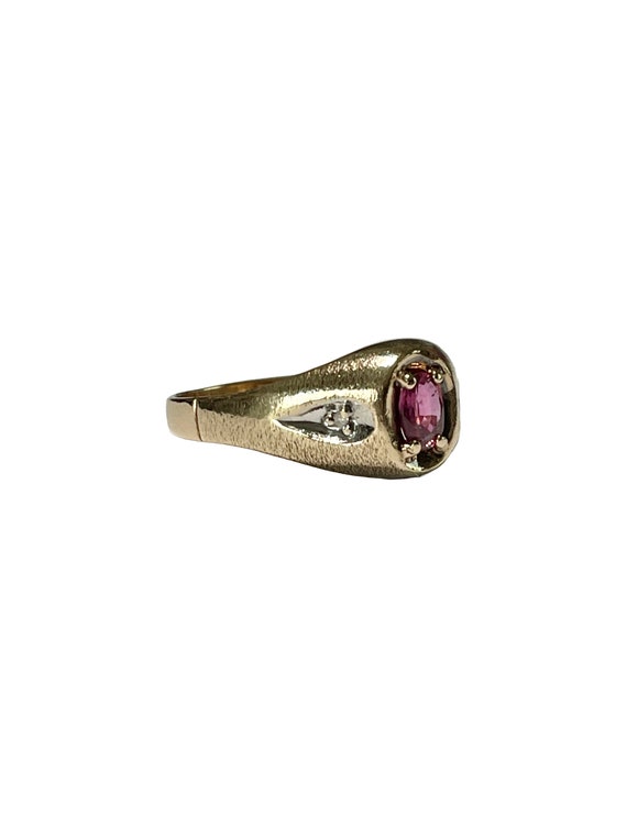 Ruby & Diamond Ring - Vintage 10k Yellow Gold .65… - image 3