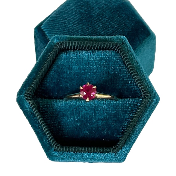 Edwardian Created Ruby Ring: 10k Yellow Gold Soli… - image 2
