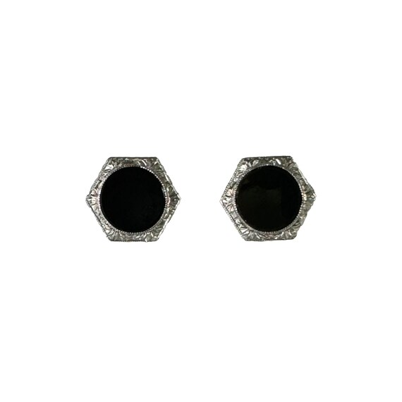 Art Deco Onyx Earrings: Platinum & 14k Gold Cuffl… - image 3